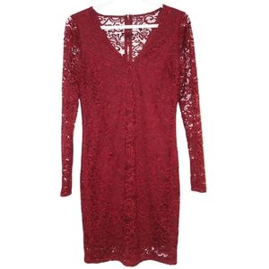 2/$30 🏷 Reitmans Dark Red Lace Long Sleeve Dress Size XS